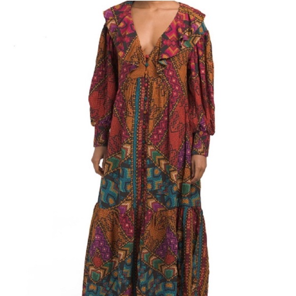 Farm Rio Yawanawa Stripes Ankle Maxi Bohemian Dress Size Large L - Picture 14 of 14